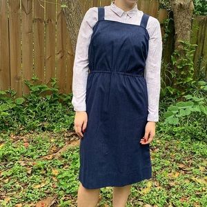 Handmade denim pinafore dress, size XL.